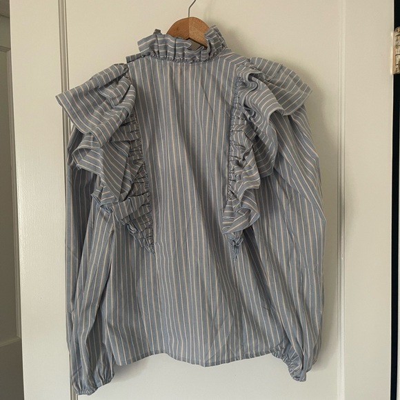 The Label Edition Striped Ruffle Blouse - Blue and White - Picture 2 of 7